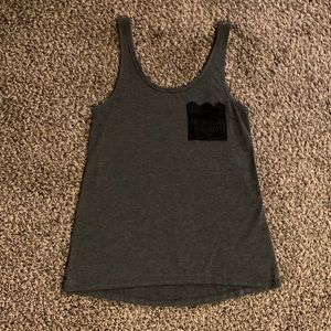 Charcoal Tank Top w/ Lace Pocket